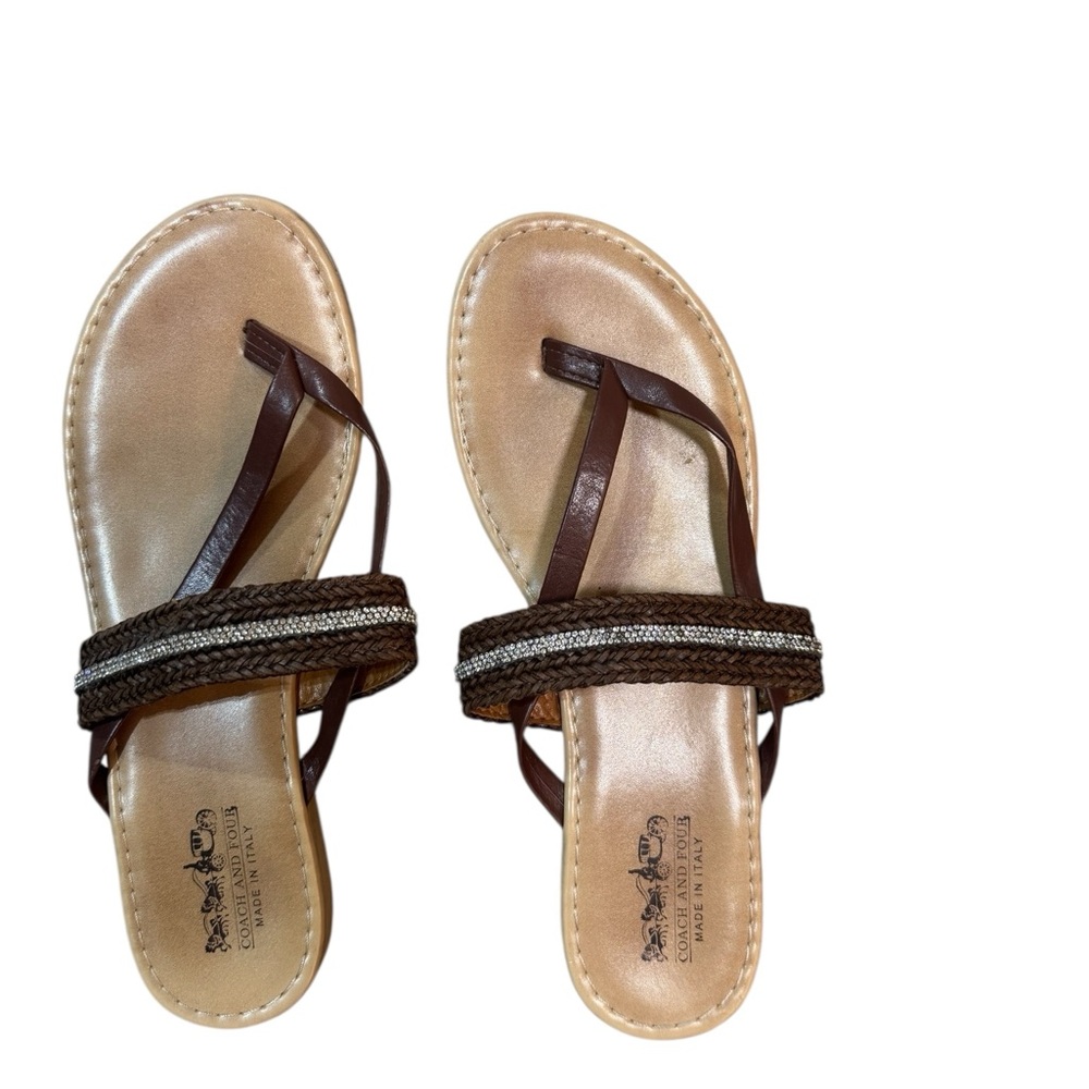 Coach and Four Brown leather Thongs  Sandals Size 8.5 Made In Italy